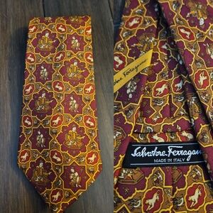 Salvatore Ferragamo Italy 100% Silk Allover Horse Print Tie